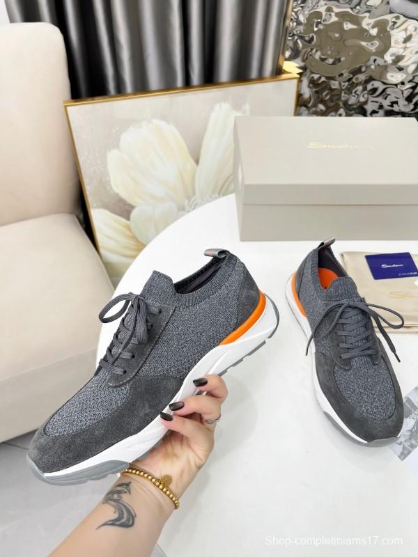 2025 Unisex Santoni Grey Orange Wool Blend Knit Sneakers AS00320