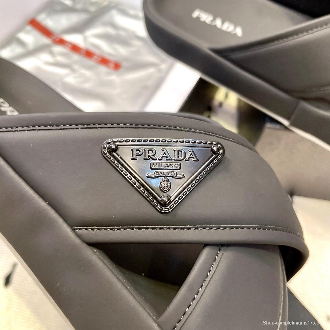 2025 Men Prada Black Fabric Sandals High Quality Craftsmanship KFY00230