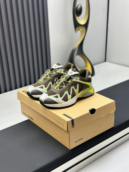 2025 Unisex SALOMON Brown White Cream Leather Mesh Sneakers AS00320