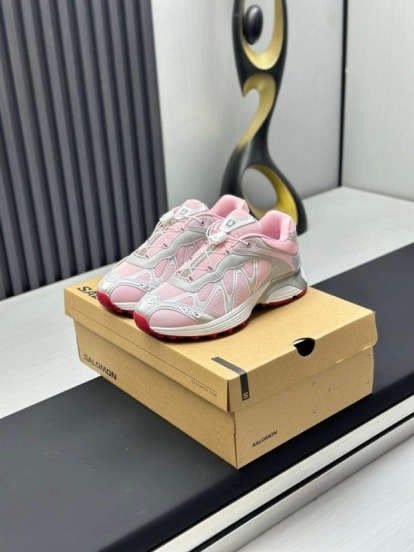 2025 Women SALOMON Pink White Leather Mesh Sneakers KFY00320