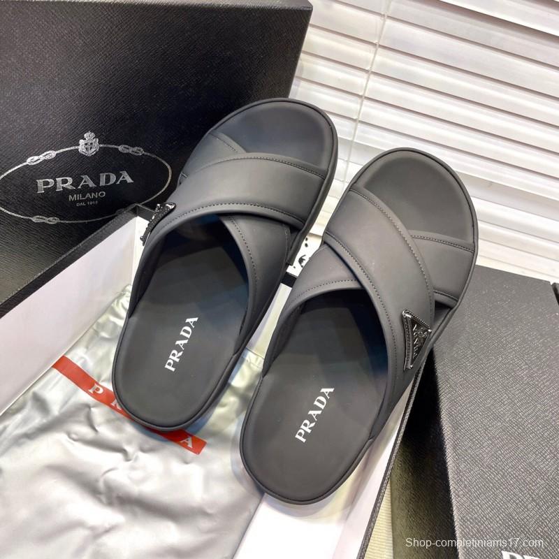2025 Men Prada Black Fabric Sandals High Quality Craftsmanship KFY00230