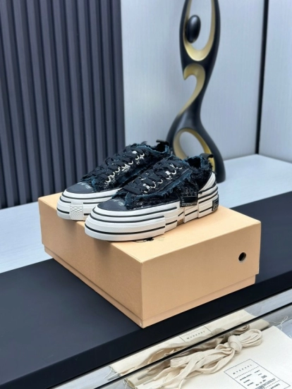 2025 Unisex XVESSEL Black Canvas Plimsolls Distressed Artistic AS00260