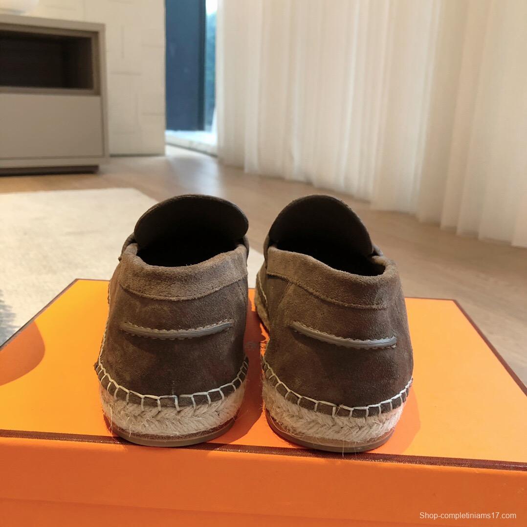 2025 Unisex Hermès Brown Suede Leather Loafers AS00380