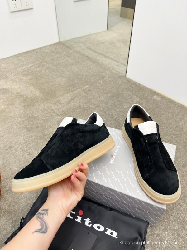 2025 Men Kiton Apricot Calf Suede Slip-On Casual Shoes AS00320