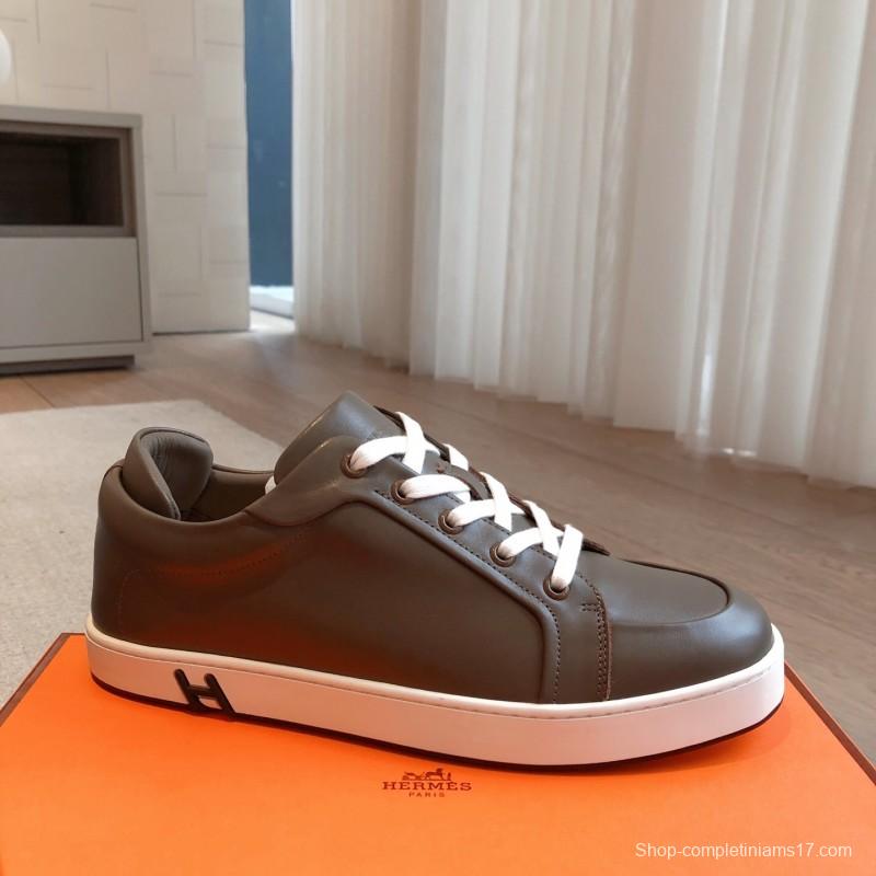 2025 Men Hermès Brown Leather Sneakers AS00380