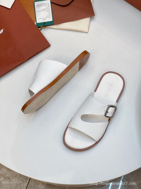 2025 Men Loro Piana White Leather Slippers AS00250