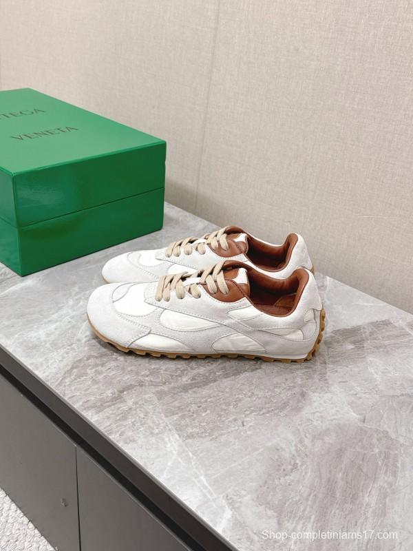 2025 Unisex Bottega Veneta White Nylon Suede Sneakers Woven Pattern KFY00290