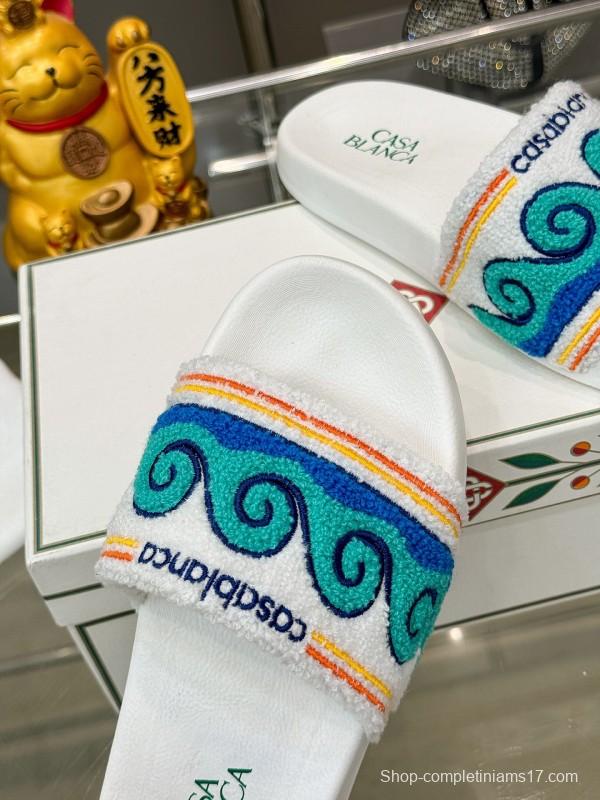 2025 Men CASA BLANCA Blue White Embroidered Slippers KFY00160