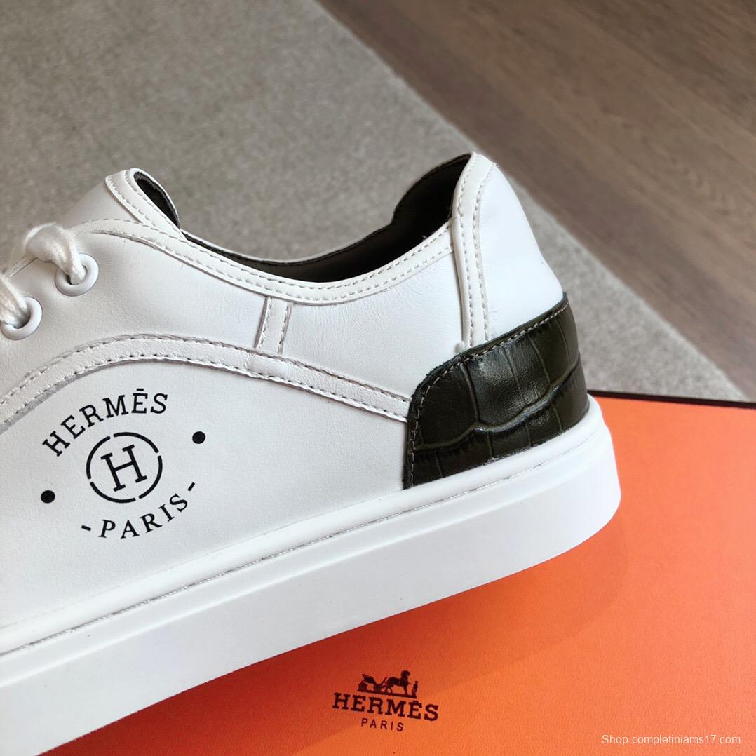 2025 Unisex Hermès White Black Leather Sneakers AS00380