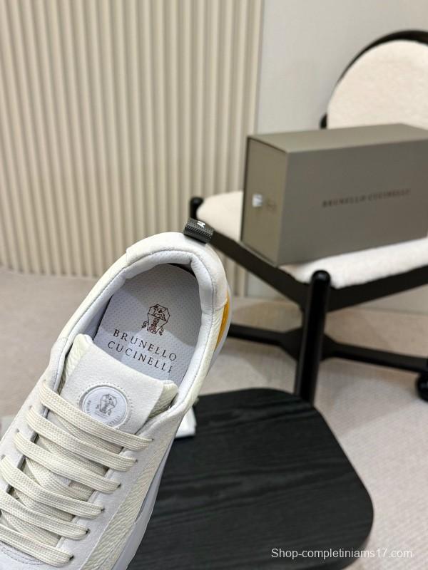 2025 Men Brunello Cucinelli Black Ivory Blue Almond Calfskin Leather Sneakers AS00320