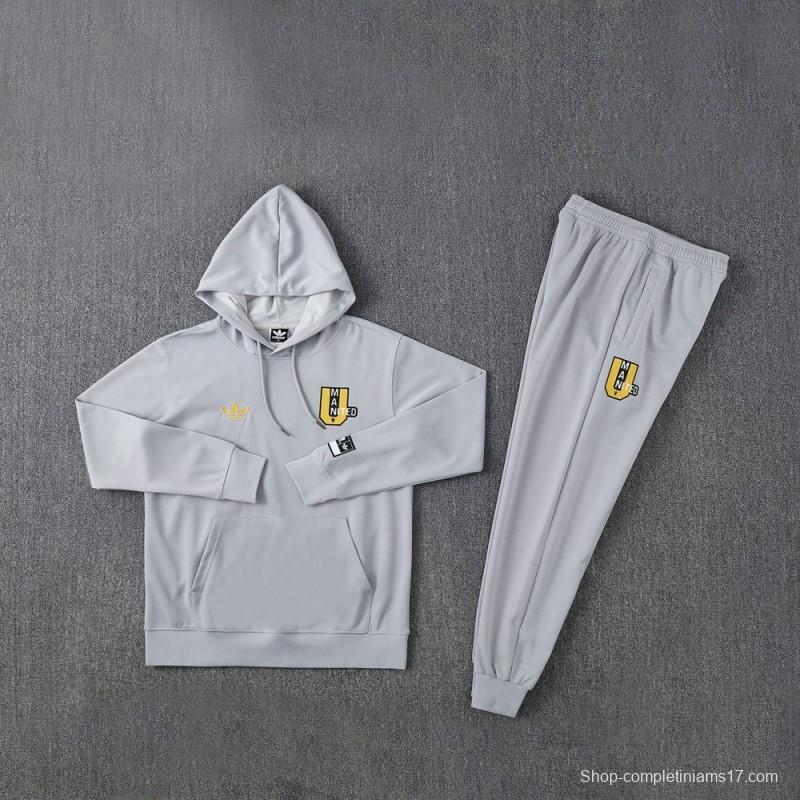 25/26 Manchester United Hooide Grey Full Zipper Jacket + Long Pants