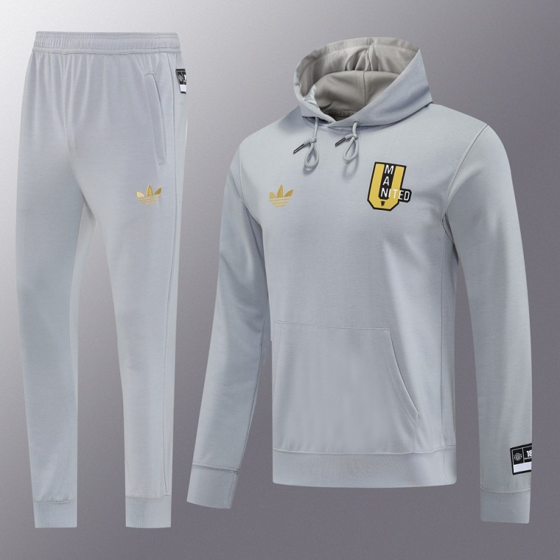 25/26 Manchester United Hooide Grey Full Zipper Jacket + Long Pants