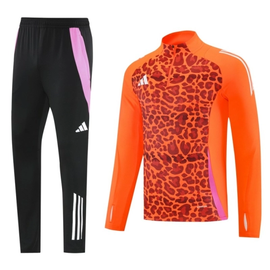 2025 Adidas Orange & Black with Leopard Print Pattern Half Zipper Jacket +Long Pants