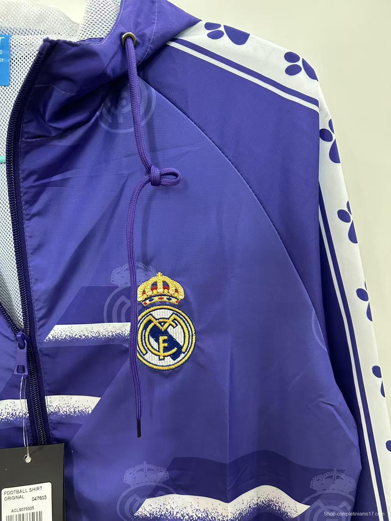 25/26 Real Madrid Purple with White Spray Pattern Windbreaker