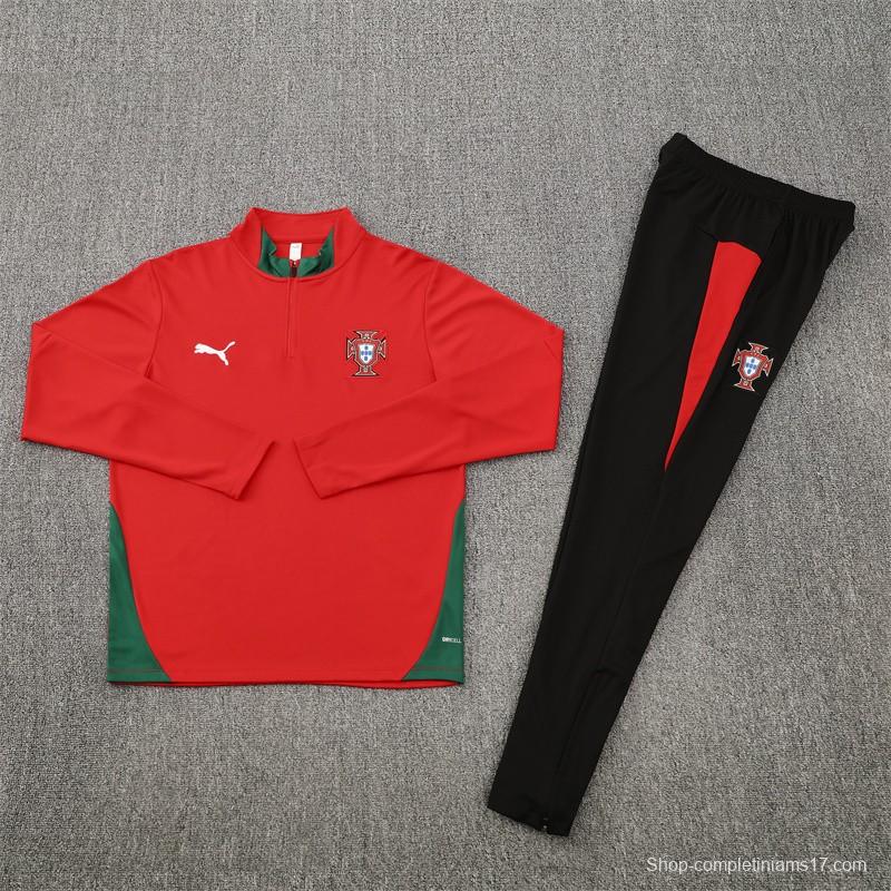 25/26 Portugal Red Half Zipper Jacket+Long Pants
