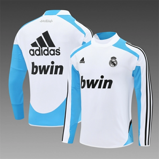 Retro 12/13 Real Madrid White/Blue Half Zipper Jacket+Long Pants