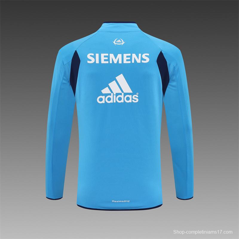 Retro 05/06 Real Madrid Light Blue Half Zipper Jacket+Long Pants
