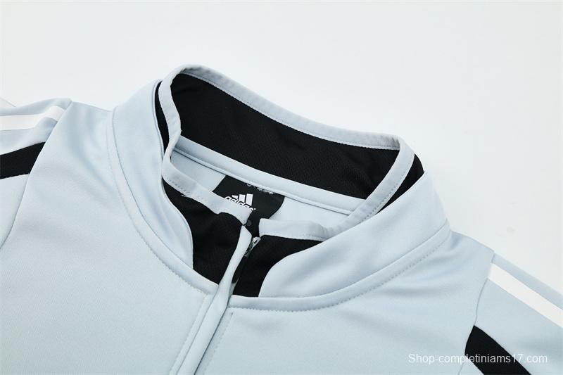 Retro 04/05 Real Madrid Light Grey Half Zipper Jacket+Long Pants