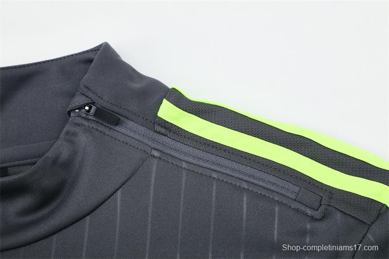 Retro 15/16 Real Madrid Dark Grey Half Zipper Jacket+Long Pants