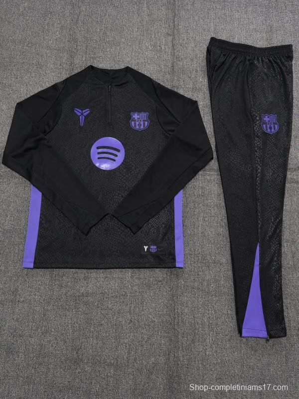 25/26 Kids Barcelona Black Joint Edition Half Zipper Jacket+Long Pants