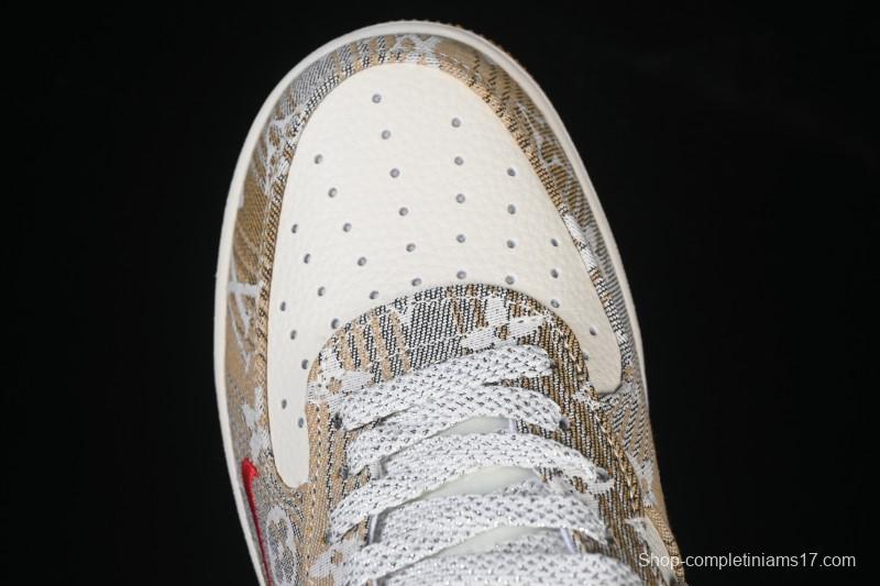 Nike Air Force 1 '07 Low LV Collaboration Grey Brown Floral Canvas Casual Sneakers - DF0188-076