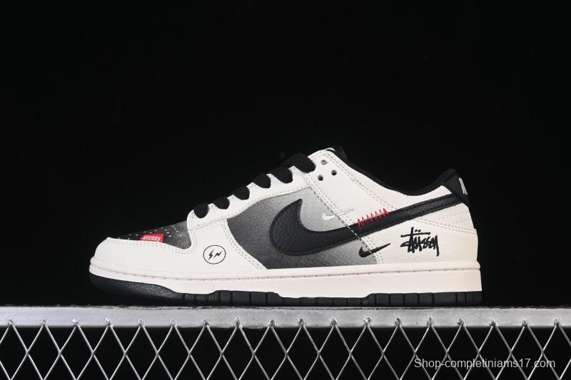 Nike SB Dunk Low Stussy Collaboration Lightning Fade Beige Black Anniversary Custom Low-Top Casual Skate Shoes - QW5836-020