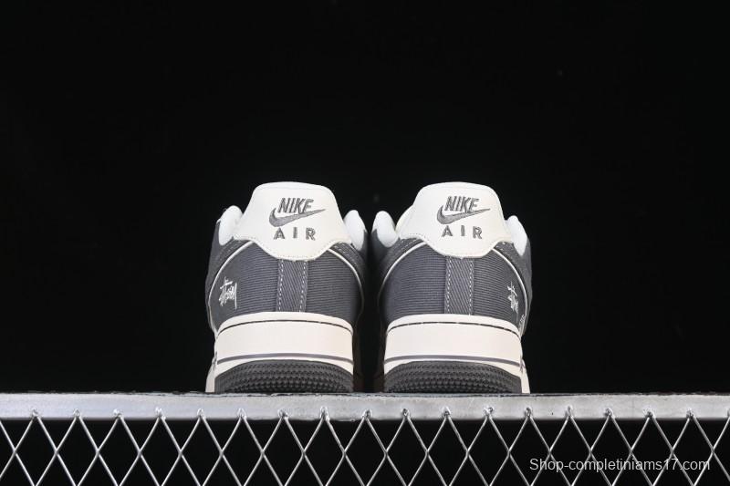 Nike Air Force 1'07 Low Stussy Collaboration Light Gray Canvas Casual Sneakers - JP8028-011