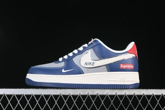 Nike Air Force 1 '07 Low Supreme Collaboration White Blue Gray Red Casual Sneakers - XD2588-602