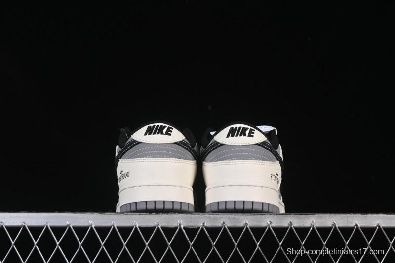 Nike SB Dunk Low Stone Island Collaboration Beige Grey Black Patchwork Anniversary Custom Low-Top Casual Skate Shoes - JP8028-041