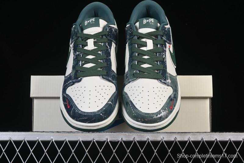 Nike SB Dunk Low BAPE Collaboration White Army Green Anniversary High-End Custom Low-Top Casual Skate Shoes - SC0601-465