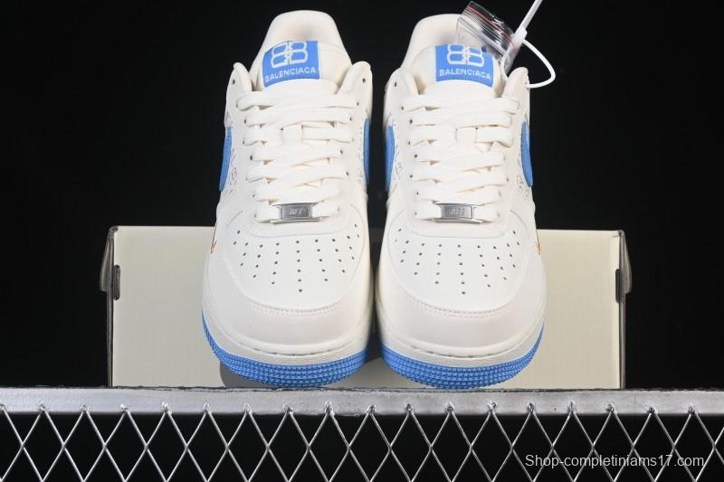 Nike Air Force 1 '07 Low Balenciaga Collaboration White Blue Gold Casual Sneakers - YF9511-803