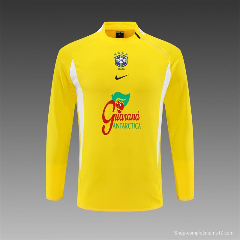 2002 Brazil Yellow Half Zipper Jacket+Long Pants