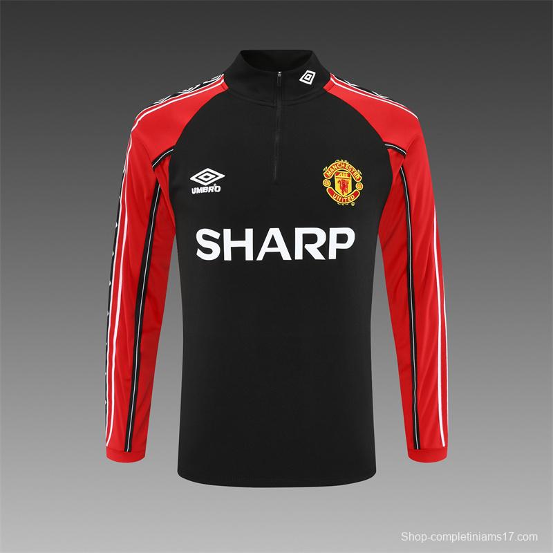 Retro 98/99 Manchester United Black Half Zipper Jacket