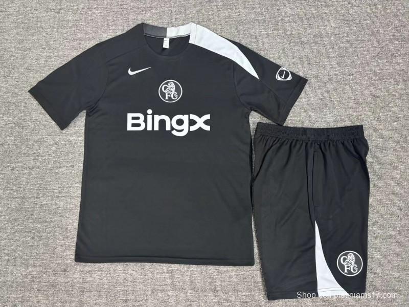 25/26 Kids Chelsea Black T90 Short Sleeve+Soccer Shorts
