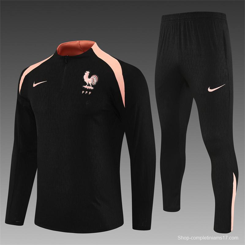 Player Version 25/26 France Black Half Zipper Jacket+Long Pants