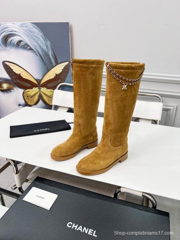 Chanel 2025/SS Quilted Leather Chain Four-Leaf Clover CC Flat Ankle Boots - LY00510