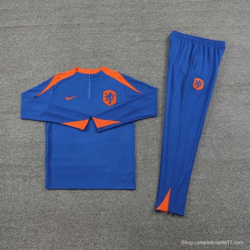 2025 Netherlands Blue Half Zipper Jacket+Long Pants