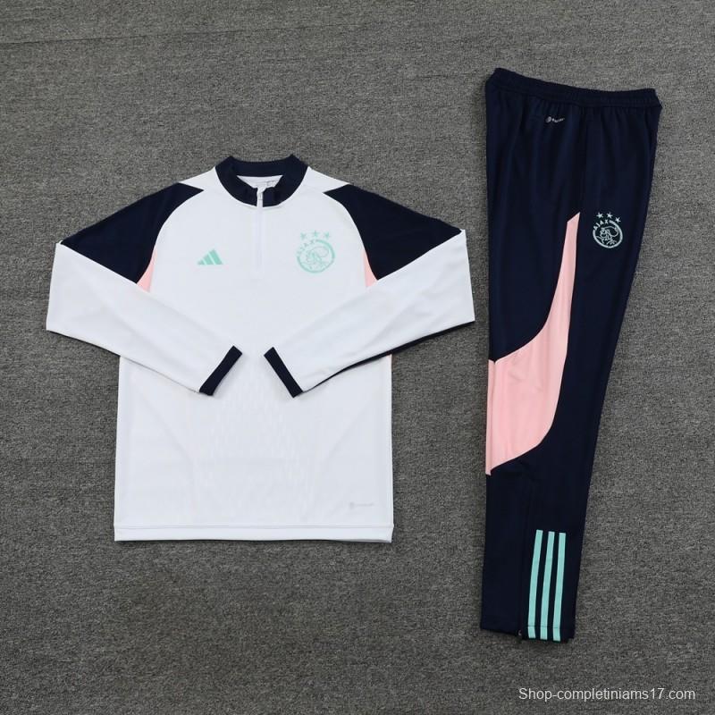 23/24 Ajax White S-2XL Half Zipper Jacket+Long Pants