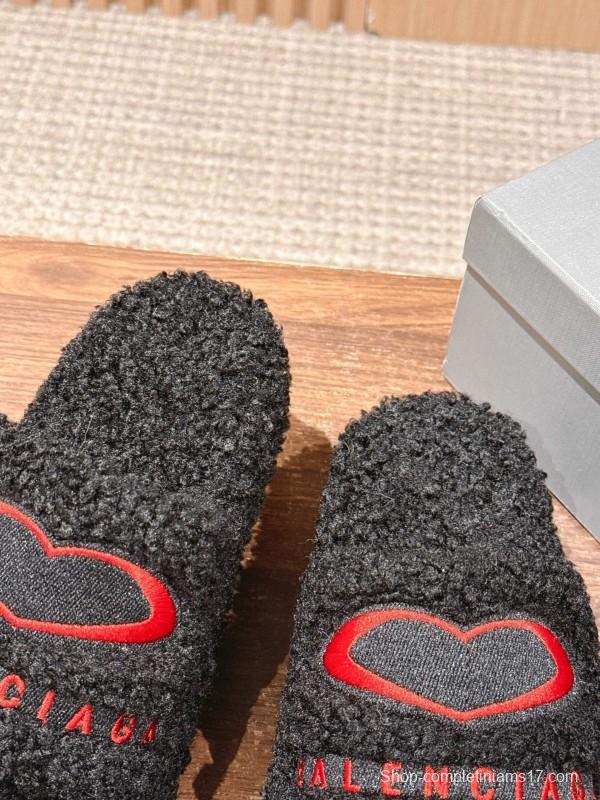Balenciaga 2025 SS Qixi Limited Series Letter Embroidery Platform Shearling Slippers - AS00200