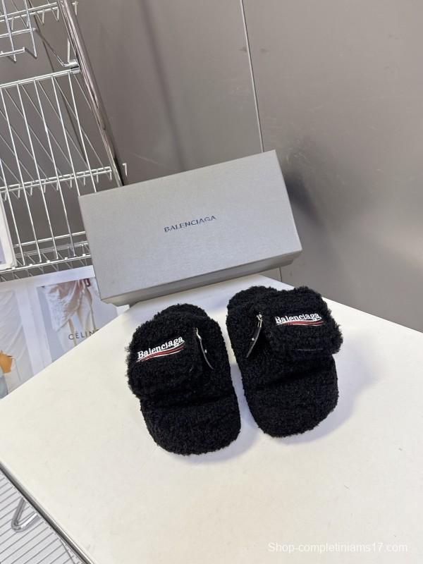Balenciaga 2025/SS Couple Edition Coca-Cola Logo Furry Slippers - KFY00230