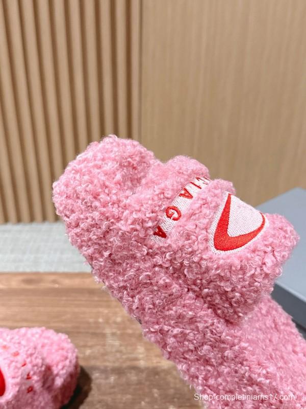 Balenciaga 2025 SS Qixi Limited Series Letter Embroidery Platform Shearling Slippers - AS00200