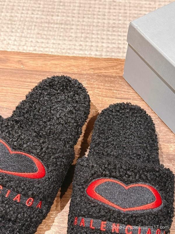 Balenciaga Paris World Limited Edition Series Embroidered Platform Shearling Slippers - AS00200