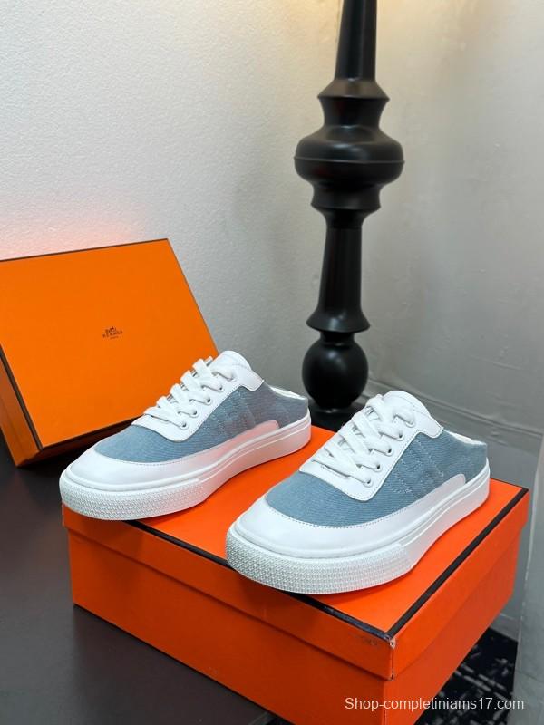 Hermès Deep Series Couple's White Sneakers Casual Skate Shoes - AS00320