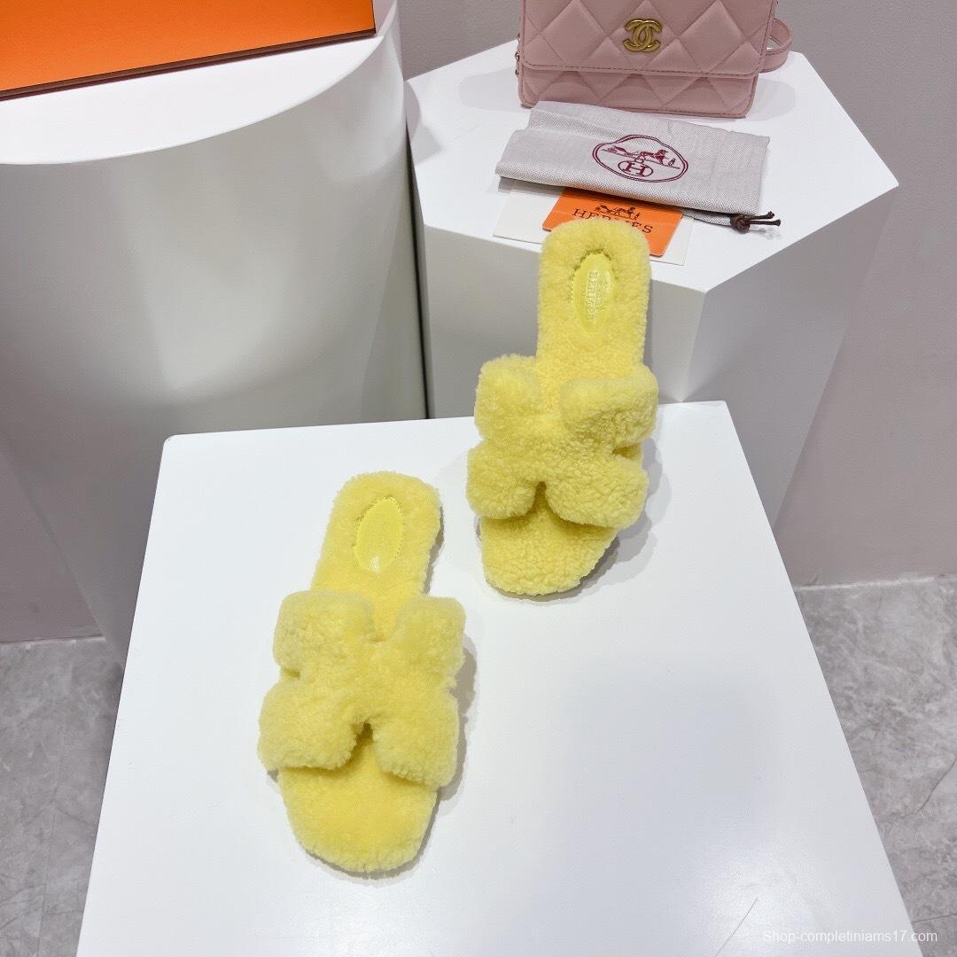 H Teddy Wool H Slippers Flat Sole Winter Edition - LY00240