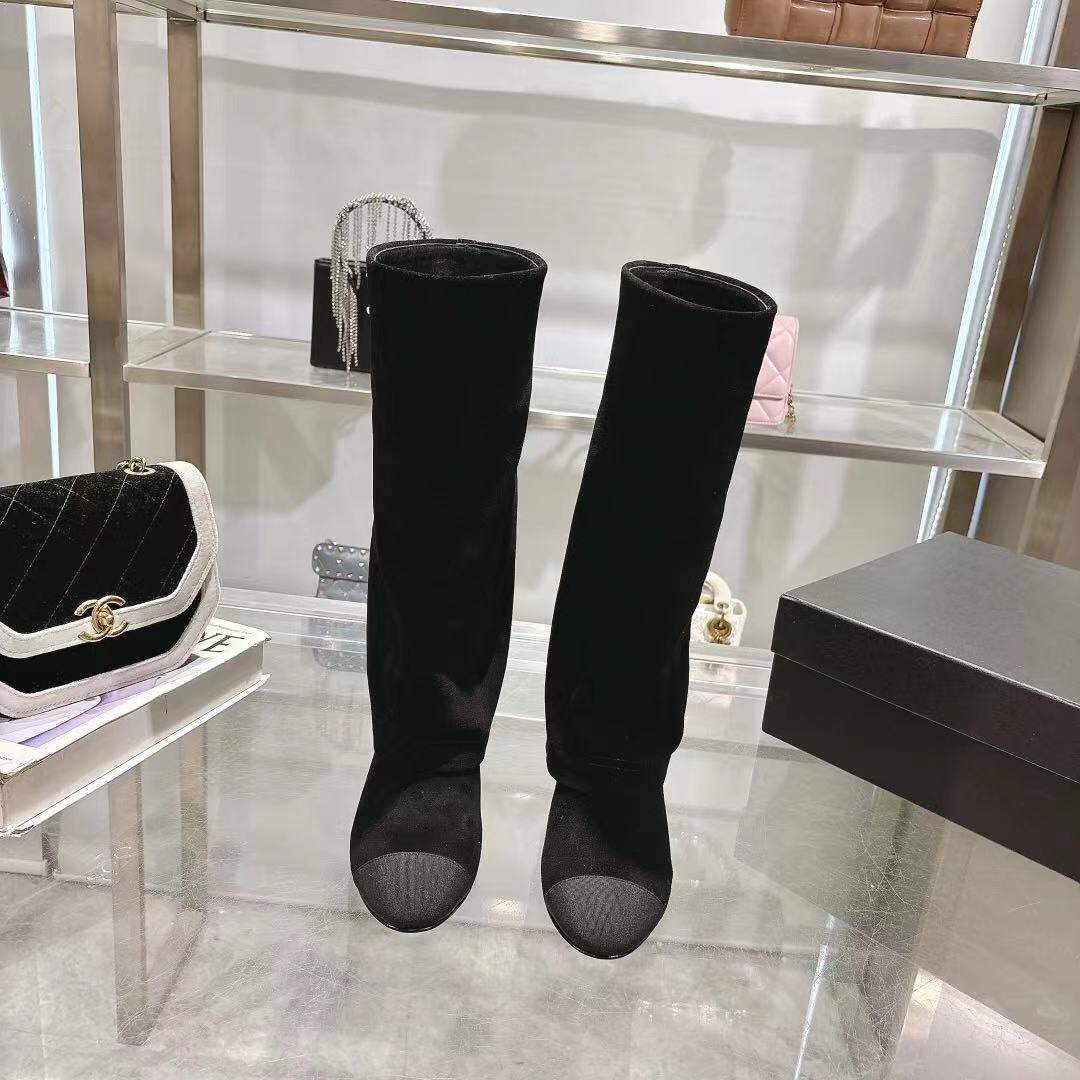 Chanel 2025/SS Small Fragrance Autumn Winter Runway Turned-Cuff Block Heel Straight Leg Boots - LY00510