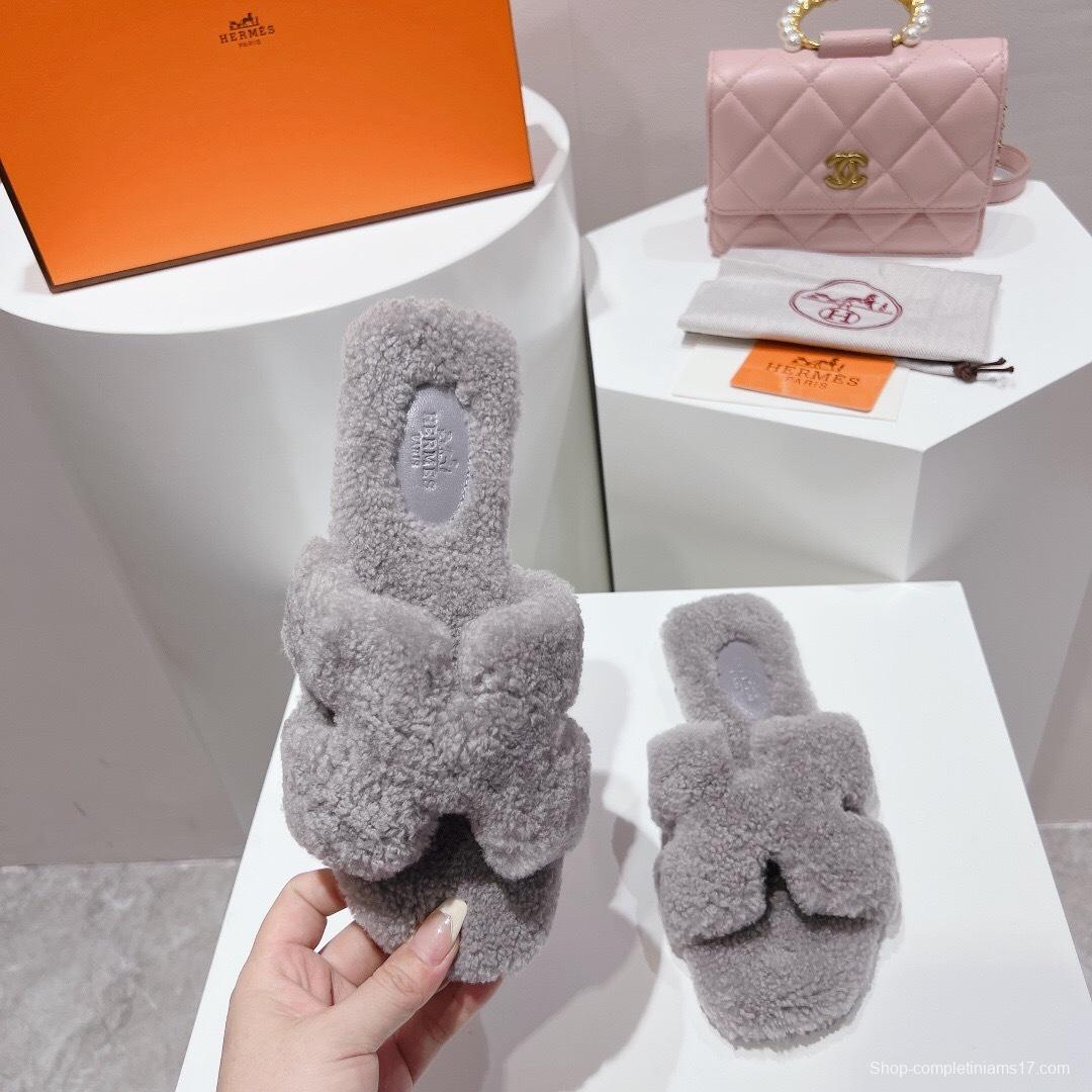 H Teddy Wool H Slippers Flat Sole Winter Edition - LY00240