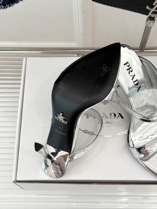 Prada Pointed Toe High Heel Sandals with Triangle Buckle - KFY00280