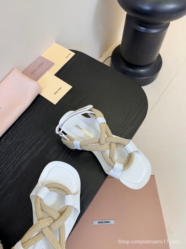 Miu 2025 SS Fashion Week Rope Woven Sandals - KFY00330