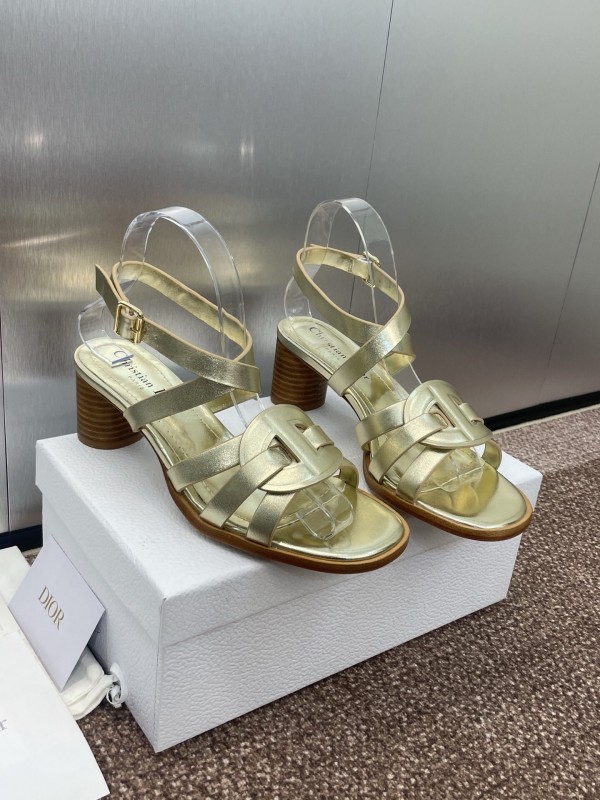 Dior D-Club Jelly Color Hollow Layered Cross Strap Mid Heel Women Shoes - KFY00290
