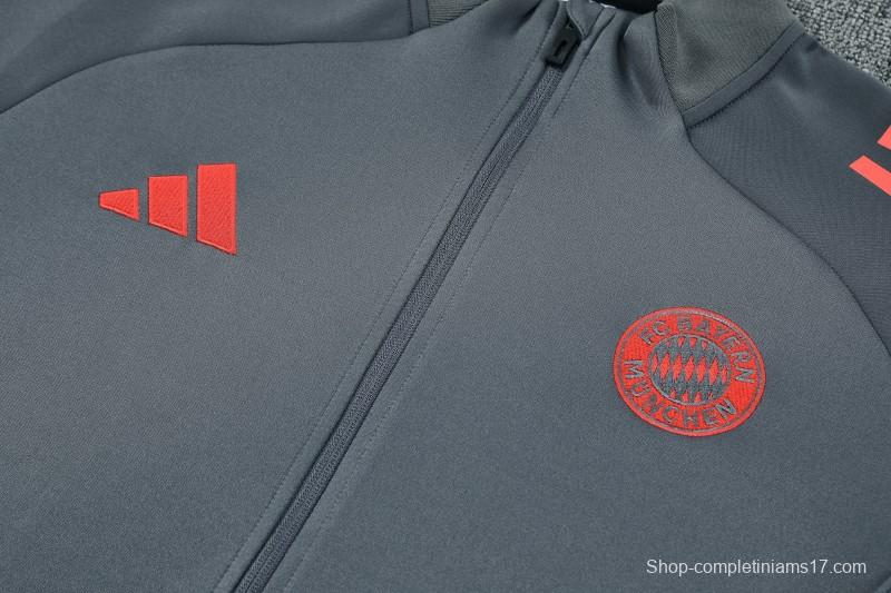 25/26 Bayern Munich Grey with Red Sleeves Half Zipper Jacket Tracksuit +Long Pants
